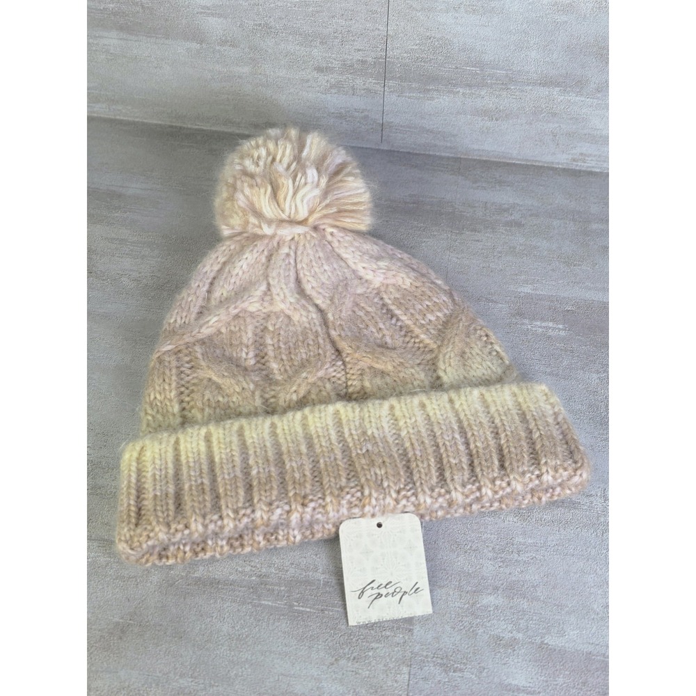 Free People Rainbow Beanie Hat Wool Blend Ivory Winter Warm Cozy NWT